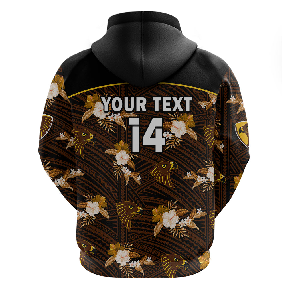 (Custom Text And Number) Hawthorn Football Hoodie Hawks Polynesian Tribal Mix Tropical Hawaiian Style - Vibe Hoodie Shop