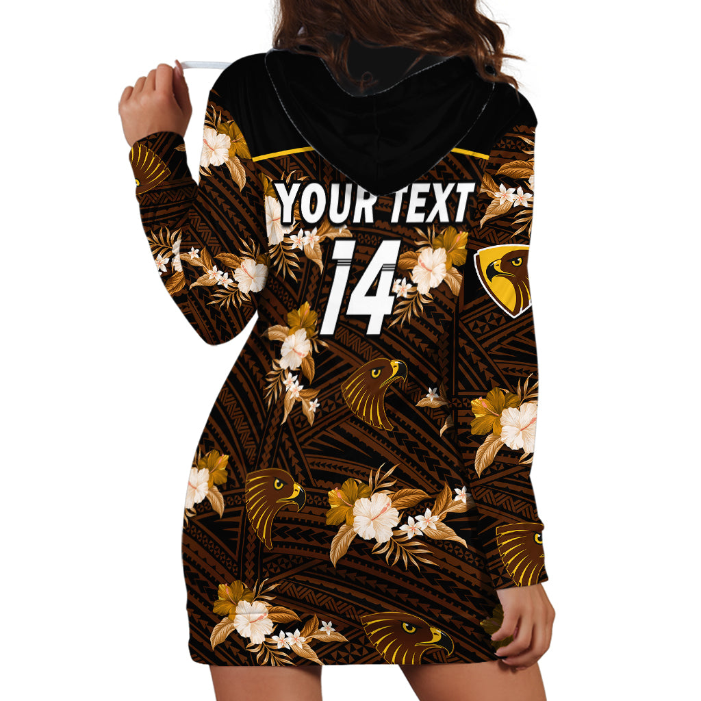 (Custom Text And Number) Hawthorn Football Hoodie Dress Hawks Polynesian Tribal Mix Tropical Hawaiian Style - Vibe Hoodie Shop