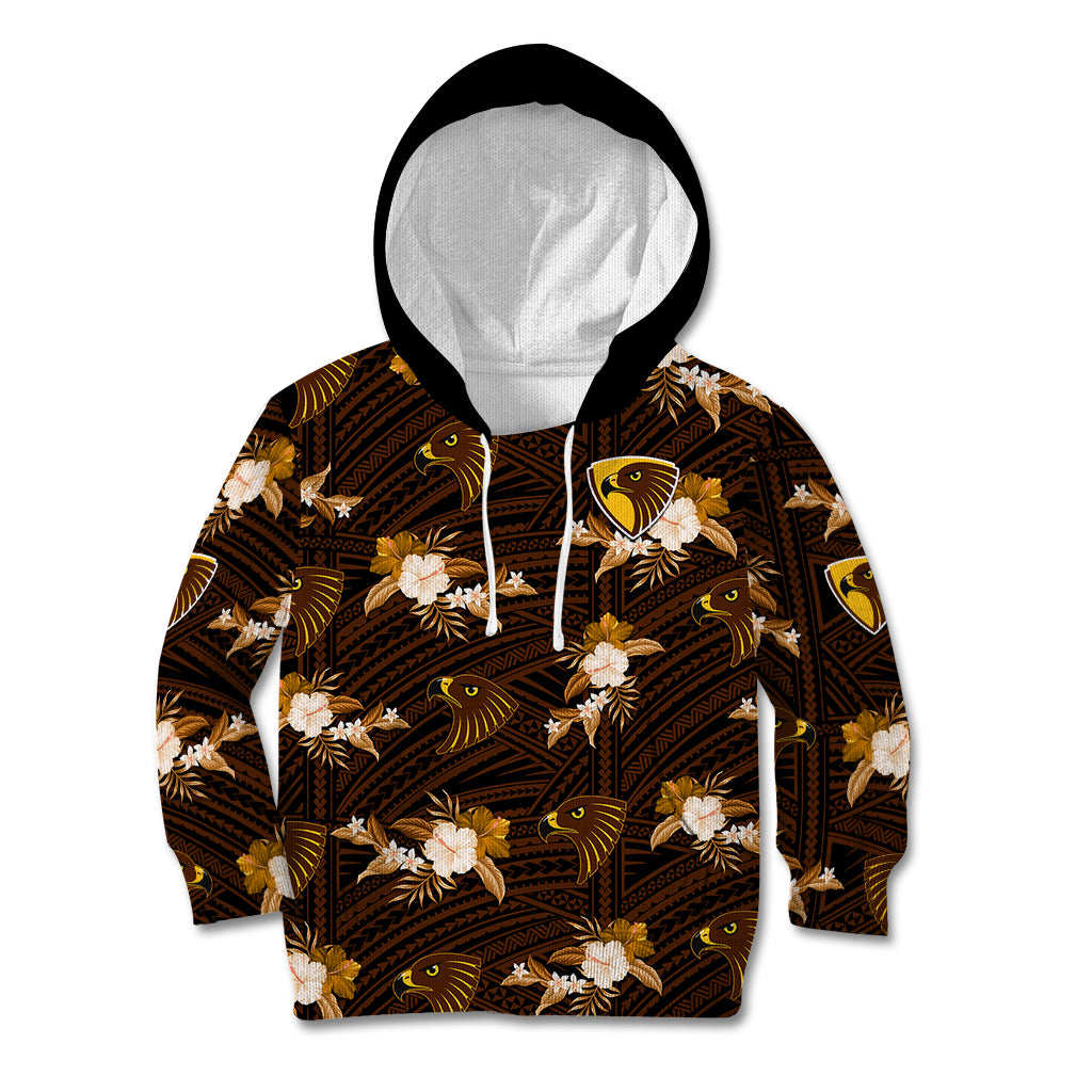 (Custom Text And Number) Hawthorn Football Kid Hoodie Hawks Polynesian Tribal Mix Tropical Hawaiian Style - Vibe Hoodie Shop