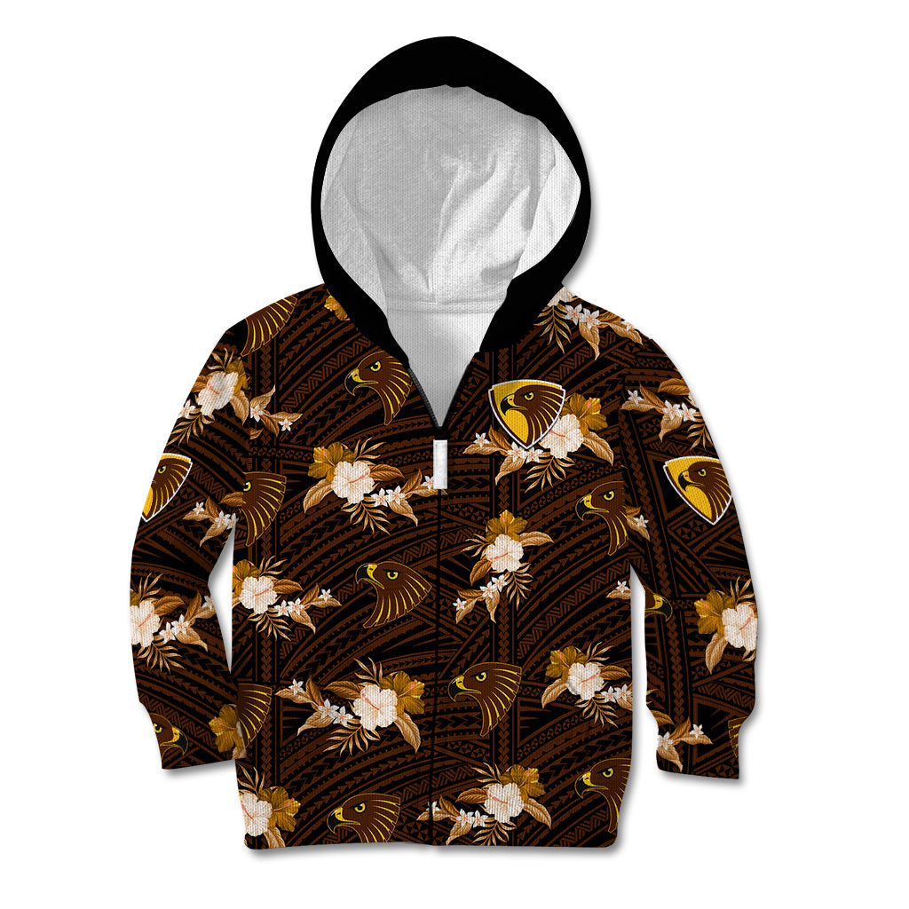 (Custom Text And Number) Hawthorn Football Kid Hoodie Hawks Polynesian Tribal Mix Tropical Hawaiian Style - Vibe Hoodie Shop