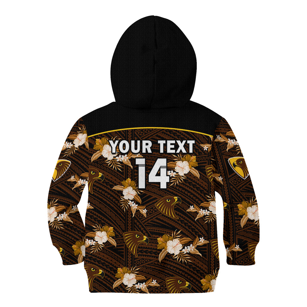 (Custom Text And Number) Hawthorn Football Kid Hoodie Hawks Polynesian Tribal Mix Tropical Hawaiian Style - Vibe Hoodie Shop