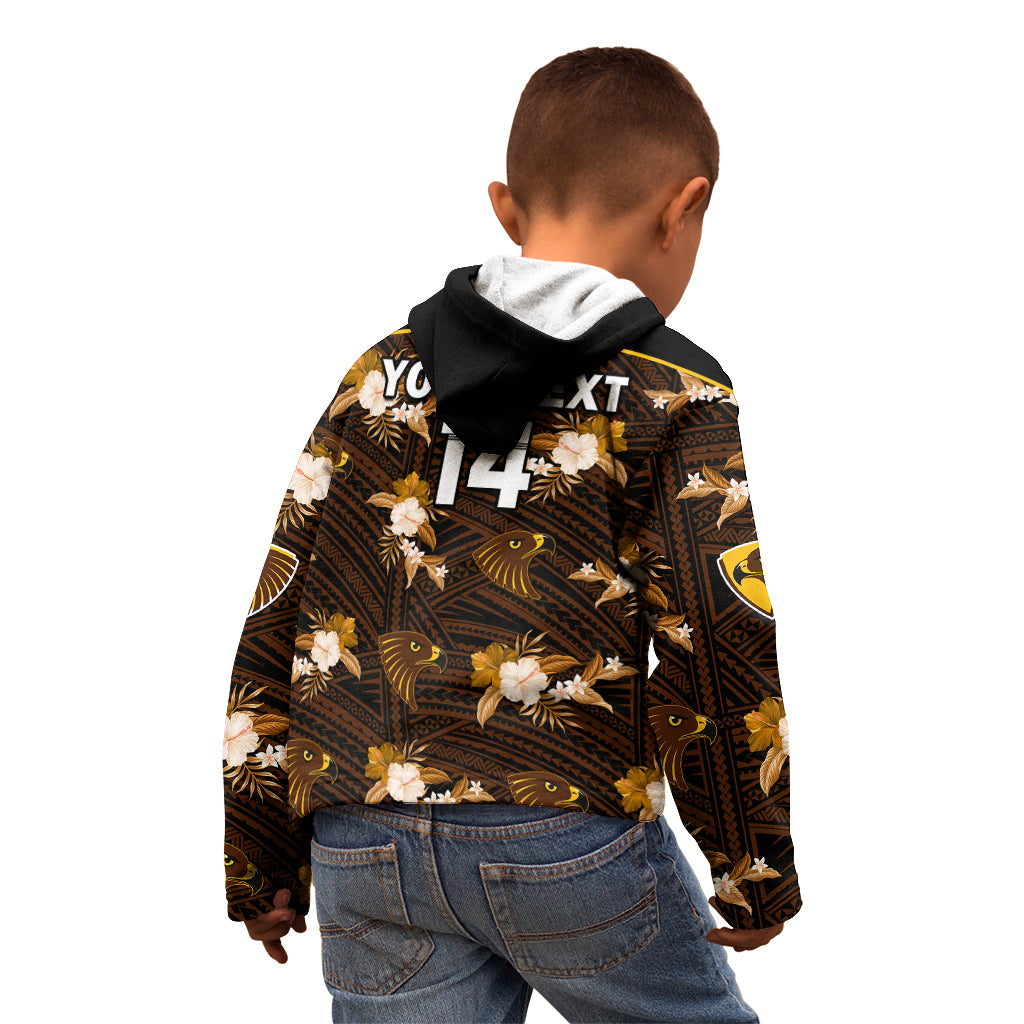 (Custom Text And Number) Hawthorn Football Kid Hoodie Hawks Polynesian Tribal Mix Tropical Hawaiian Style - Vibe Hoodie Shop