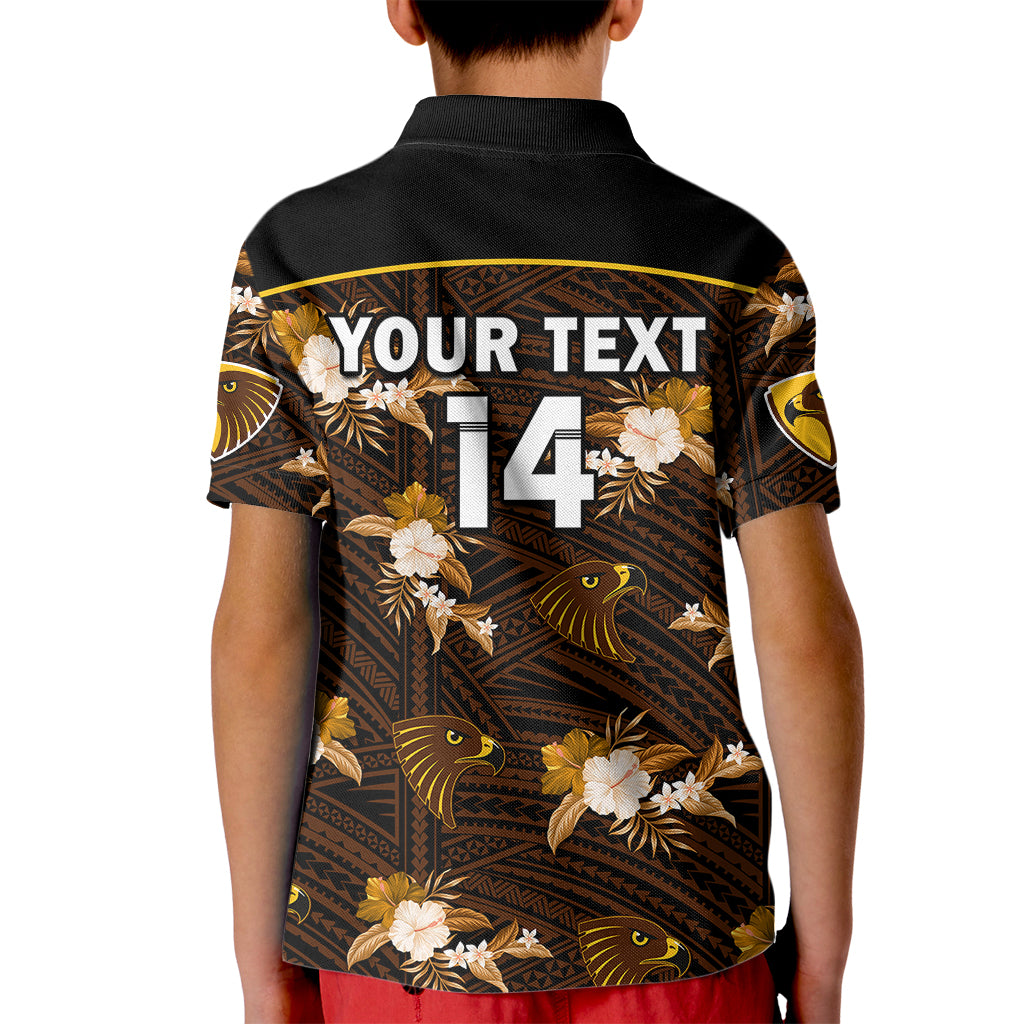 (Custom Text And Number) Hawthorn Football Kid Polo Shirt Hawks Polynesian Tribal Mix Tropical Hawaiian Style - Vibe Hoodie Shop