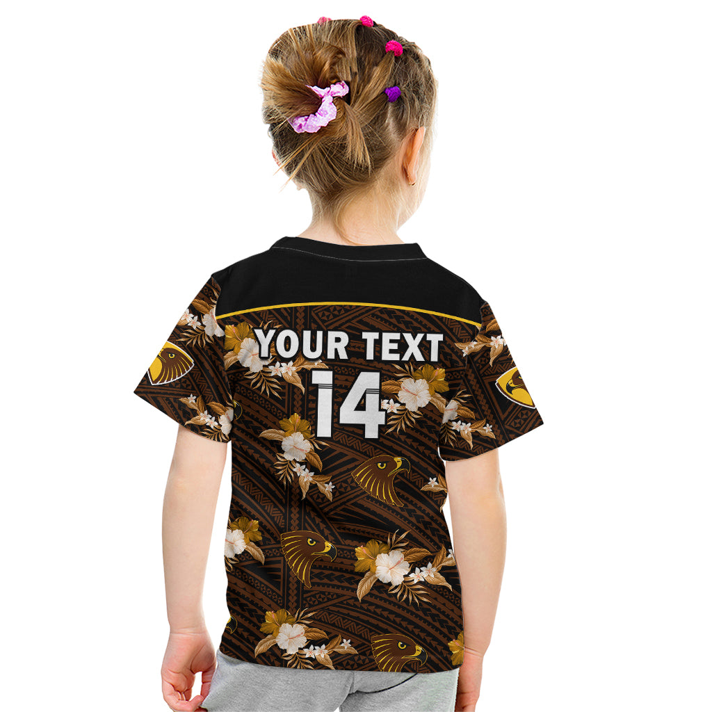 (Custom Text And Number) Hawthorn Football Kid T Shirt Hawks Polynesian Tribal Mix Tropical Hawaiian Style - Vibe Hoodie Shop