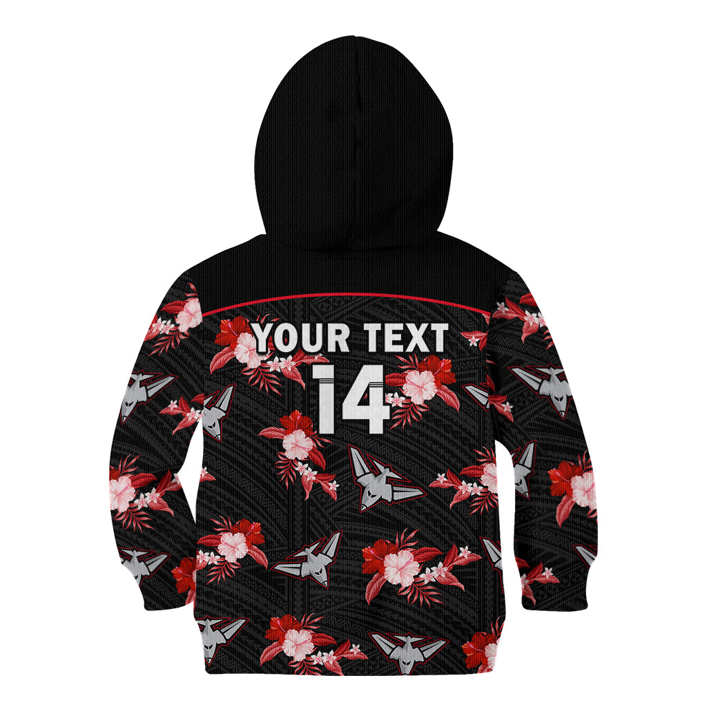 (Custom Text And Number) Essendon Football Kid Hoodie Bombers Polynesian Tribal Mix Tropical Hawaiian Style - Vibe Hoodie Shop