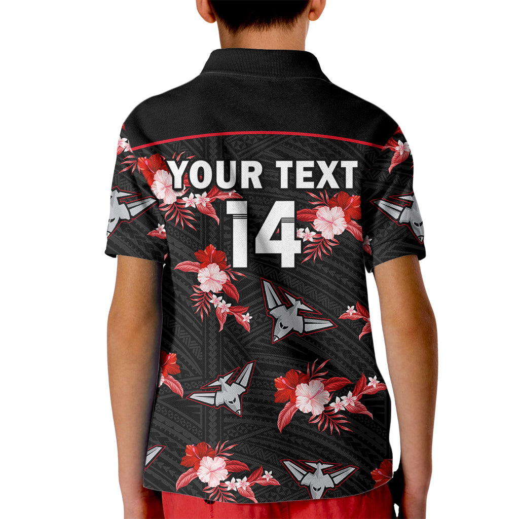 (Custom Text And Number) Essendon Football Kid Polo Shirt Bombers Polynesian Tribal Mix Tropical Hawaiian Style - Vibe Hoodie Shop