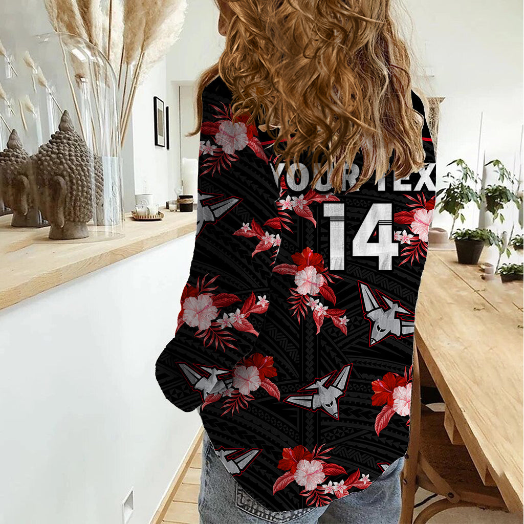 (Custom Text And Number) Essendon Football Women Casual Shirt Bombers Polynesian Tribal Mix Tropical Hawaiian Style - Vibe Hoodie Shop