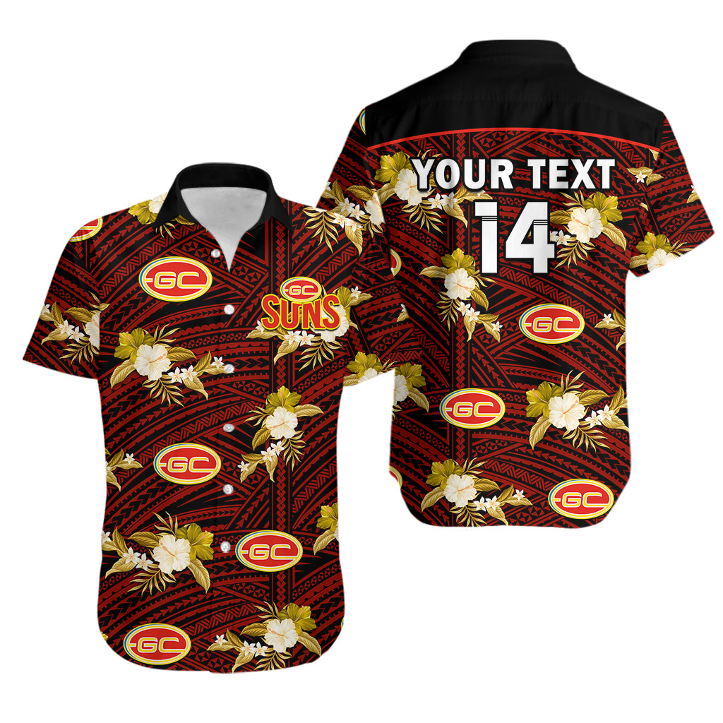 (Custom Text And Number) Gold Coast Football Hawaiian Shirt Suns Polynesian Tribal Mix Tropical Hawaiian Style - Vibe Hoodie Shop