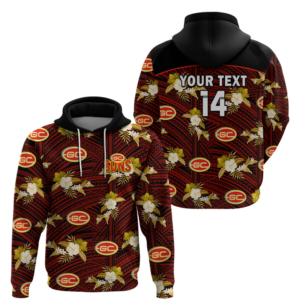 (Custom Text And Number) Gold Coast Football Hoodie Suns Polynesian Tribal Mix Tropical Hawaiian Style - Vibe Hoodie Shop