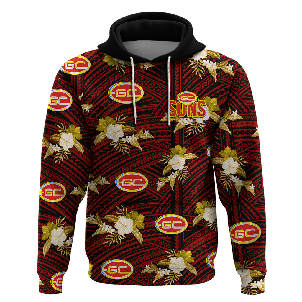 (Custom Text And Number) Gold Coast Football Hoodie Suns Polynesian Tribal Mix Tropical Hawaiian Style - Vibe Hoodie Shop
