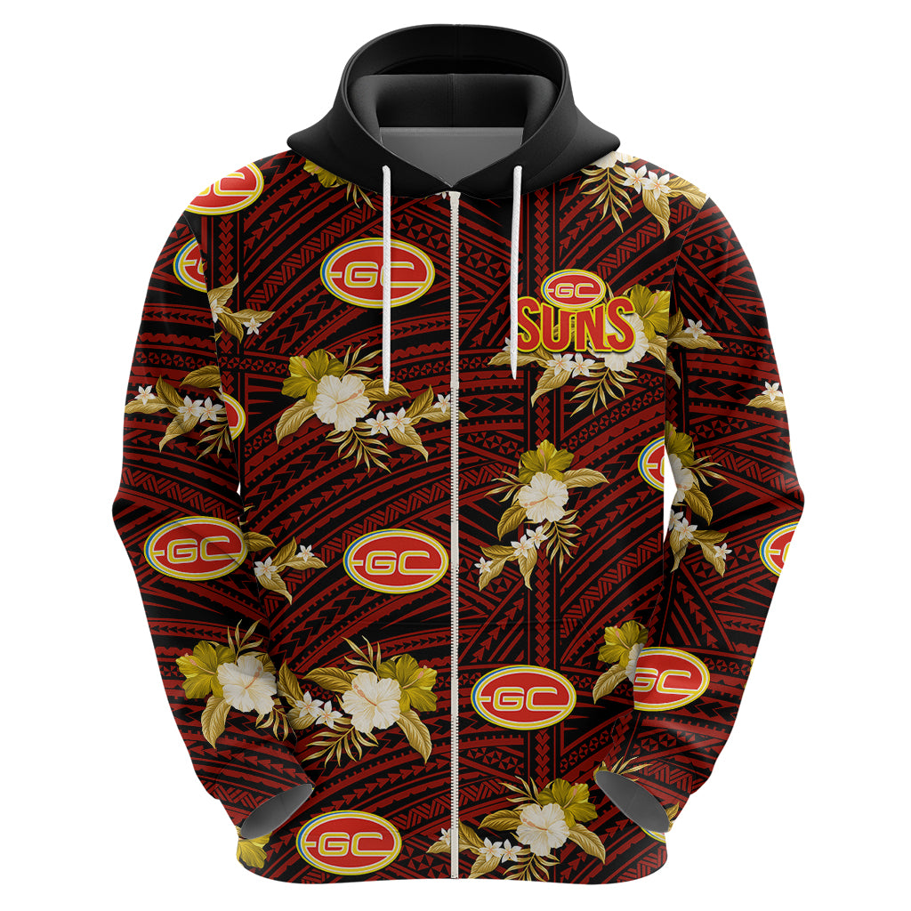 (Custom Text And Number) Gold Coast Football Hoodie Suns Polynesian Tribal Mix Tropical Hawaiian Style - Vibe Hoodie Shop