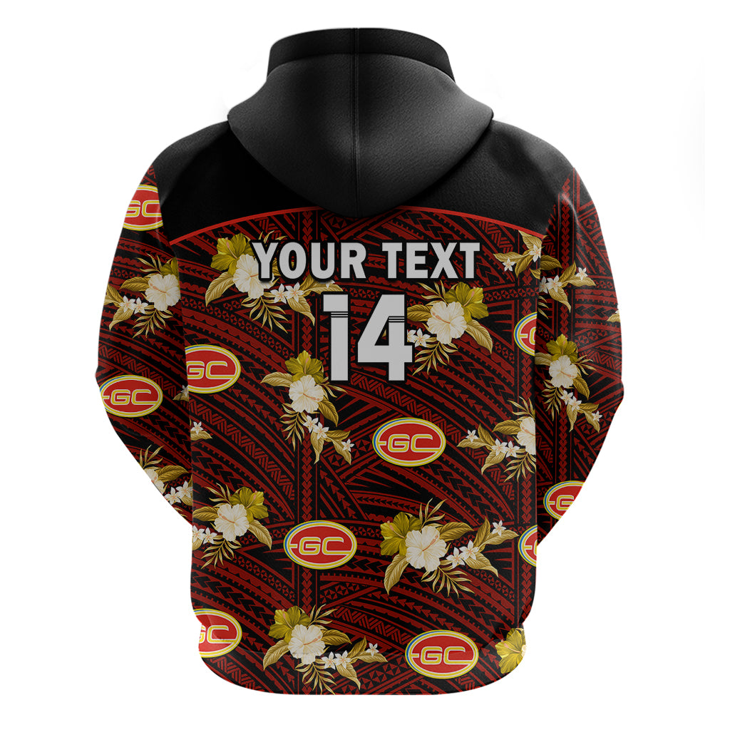 (Custom Text And Number) Gold Coast Football Hoodie Suns Polynesian Tribal Mix Tropical Hawaiian Style - Vibe Hoodie Shop