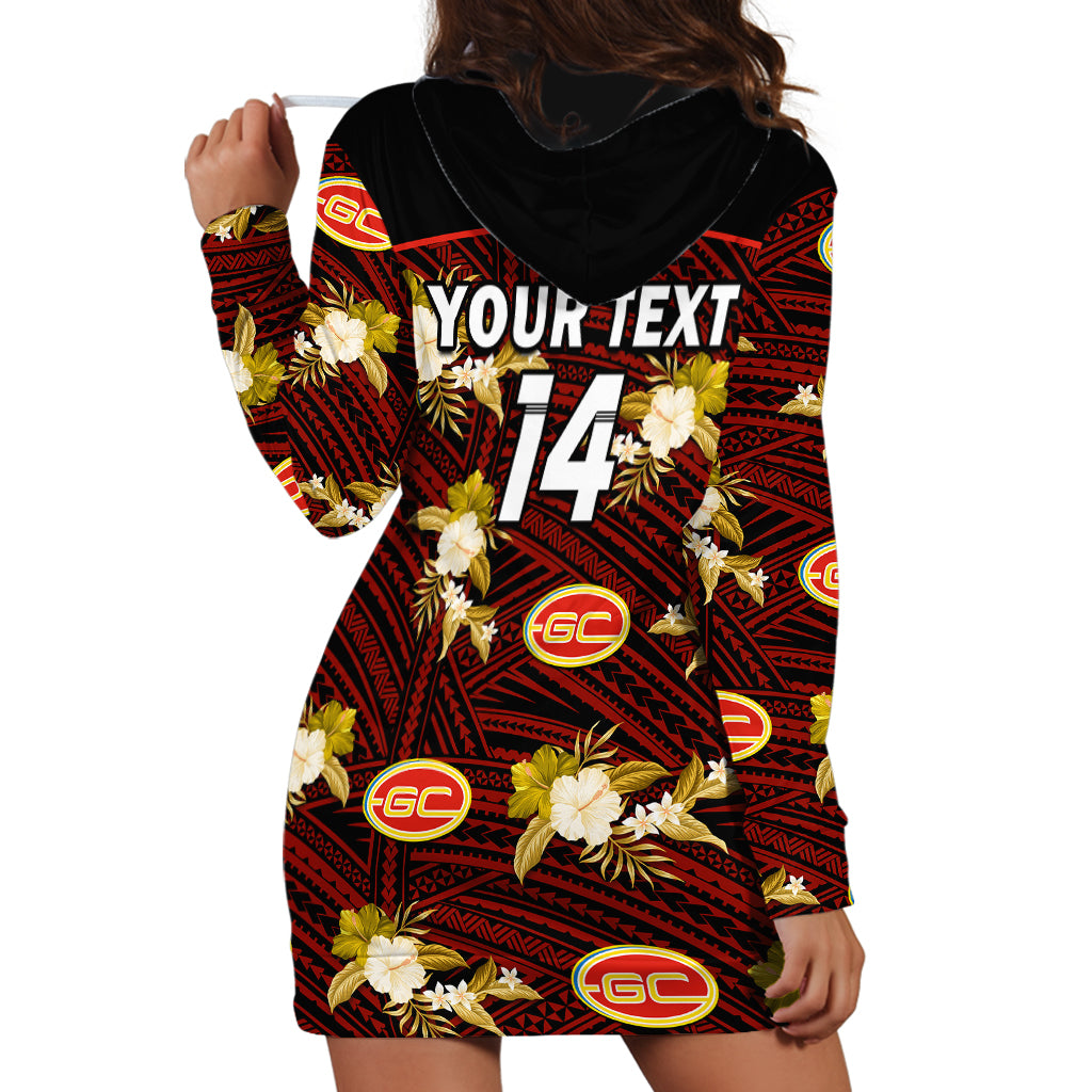 (Custom Text And Number) Gold Coast Football Hoodie Dress Suns Polynesian Tribal Mix Tropical Hawaiian Style - Vibe Hoodie Shop