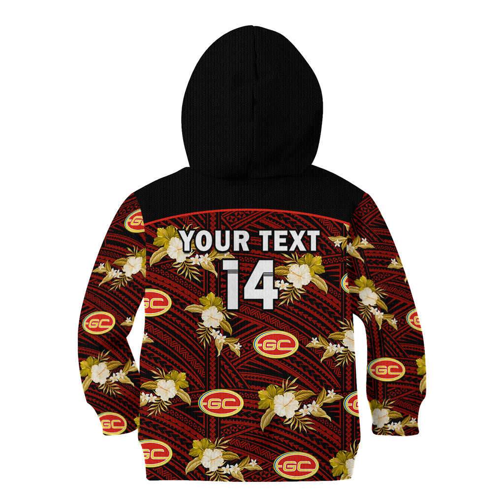 (Custom Text And Number) Gold Coast Football Kid Hoodie Suns Polynesian Tribal Mix Tropical Hawaiian Style - Vibe Hoodie Shop