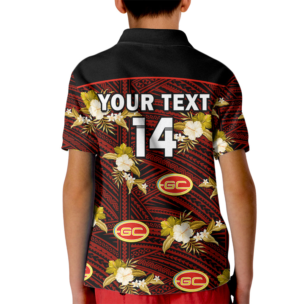 (Custom Text And Number) Gold Coast Football Kid Polo Shirt Suns Polynesian Tribal Mix Tropical Hawaiian Style - Vibe Hoodie Shop