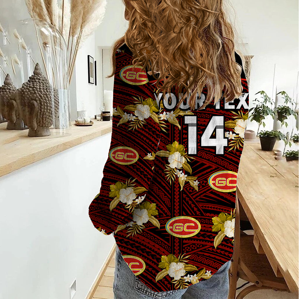 (Custom Text And Number) Gold Coast Football Women Casual Shirt Suns Polynesian Tribal Mix Tropical Hawaiian Style - Vibe Hoodie Shop