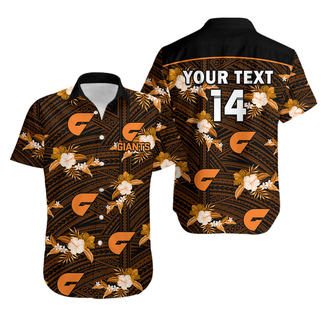 (Custom Text And Number) Giants Football Hawaiian Shirt GWS Polynesian Tribal Mix Tropical Hawaiian Style - Vibe Hoodie Shop