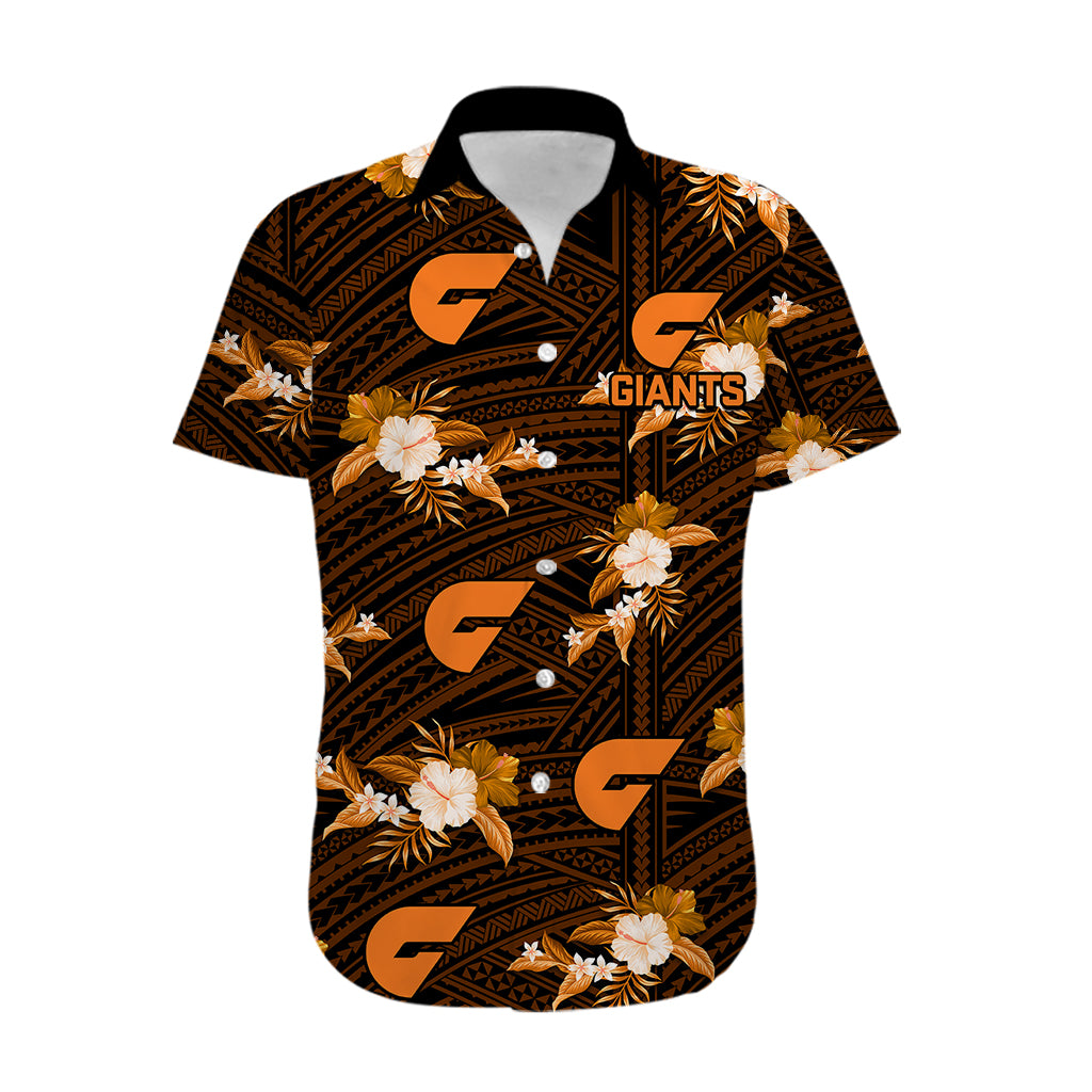 (Custom Text And Number) Giants Football Hawaiian Shirt GWS Polynesian Tribal Mix Tropical Hawaiian Style - Vibe Hoodie Shop