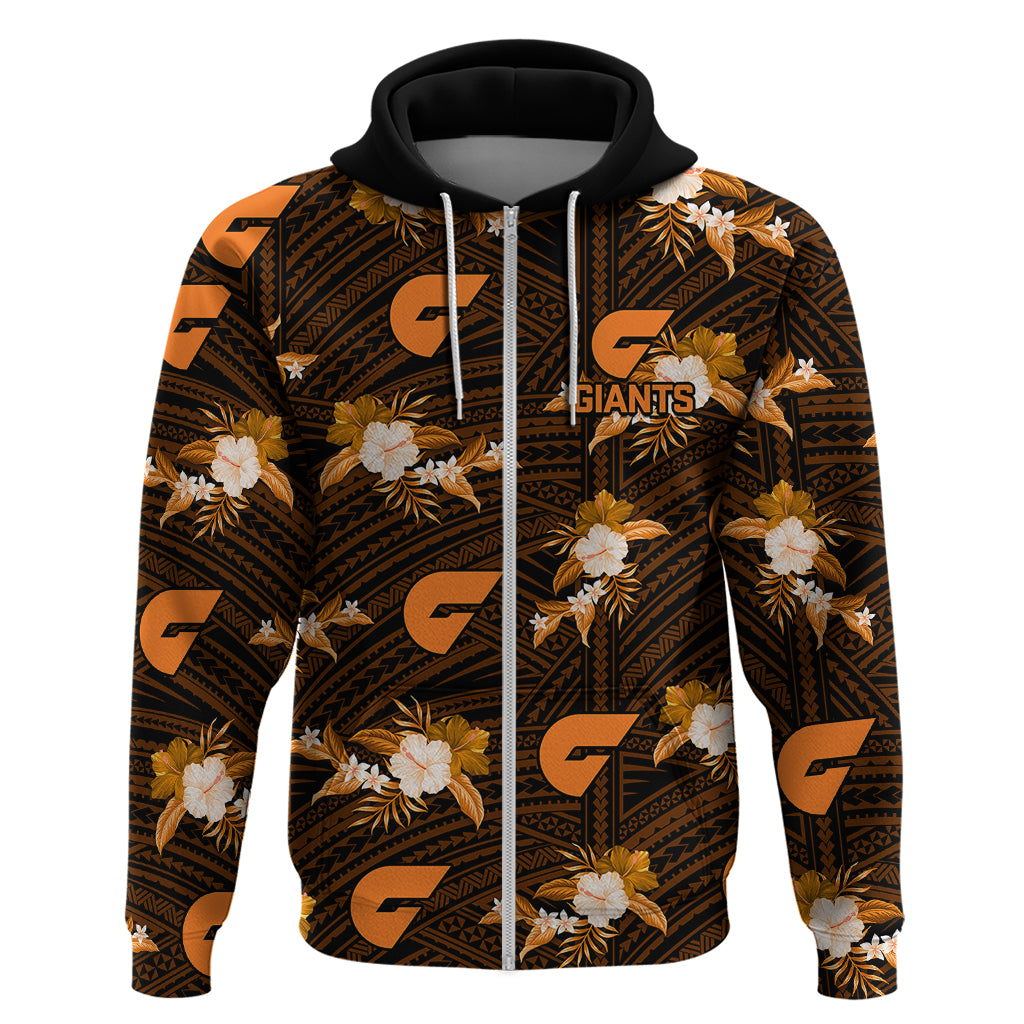 (Custom Text And Number) Giants Football Hoodie GWS Polynesian Tribal Mix Tropical Hawaiian Style - Vibe Hoodie Shop