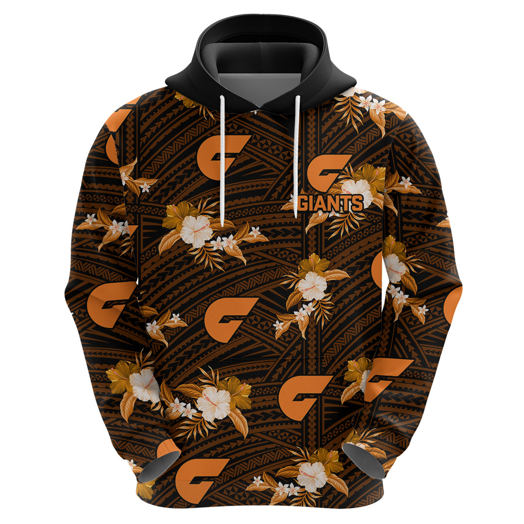 (Custom Text And Number) Giants Football Hoodie GWS Polynesian Tribal Mix Tropical Hawaiian Style - Vibe Hoodie Shop