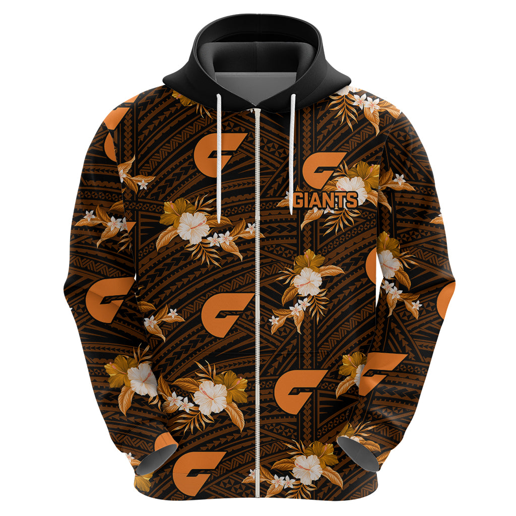 (Custom Text And Number) Giants Football Hoodie GWS Polynesian Tribal Mix Tropical Hawaiian Style - Vibe Hoodie Shop