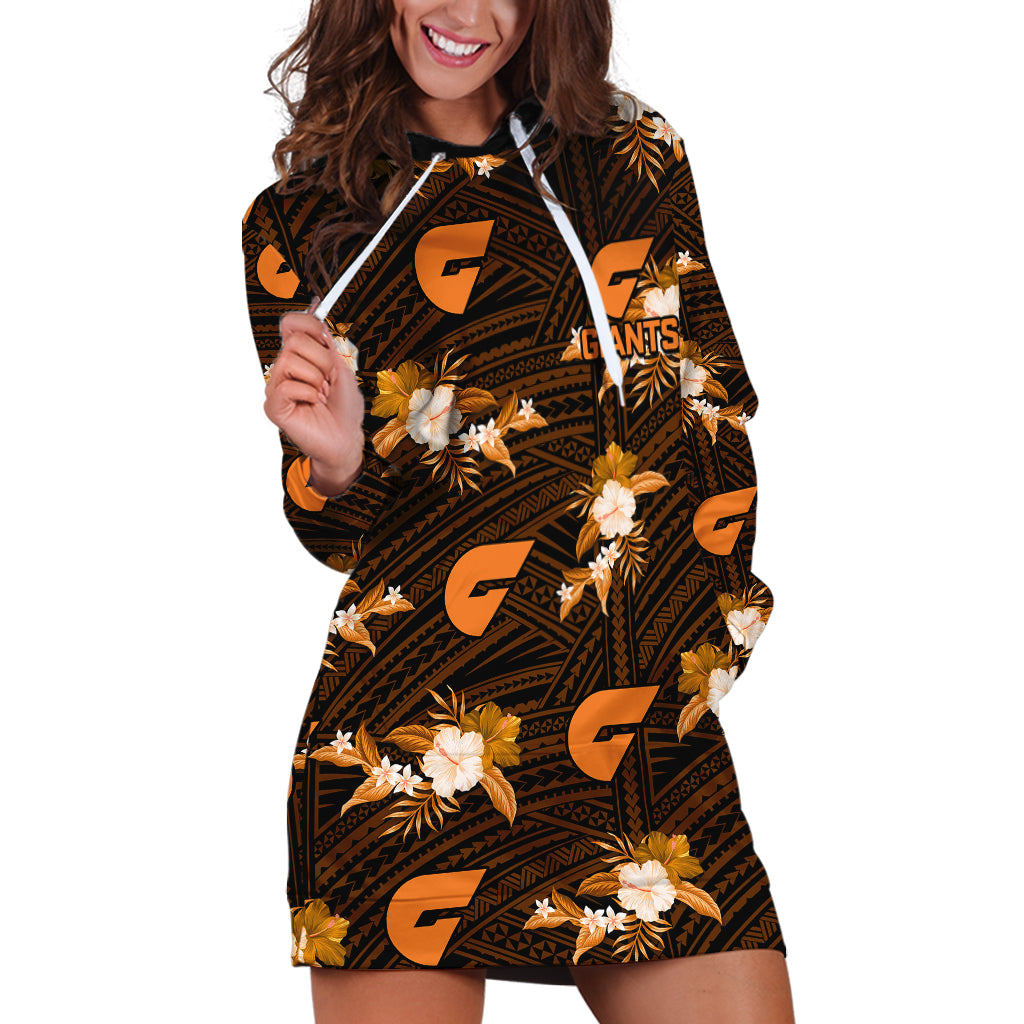 (Custom Text And Number) Giants Football Hoodie Dress GWS Polynesian Tribal Mix Tropical Hawaiian Style - Vibe Hoodie Shop