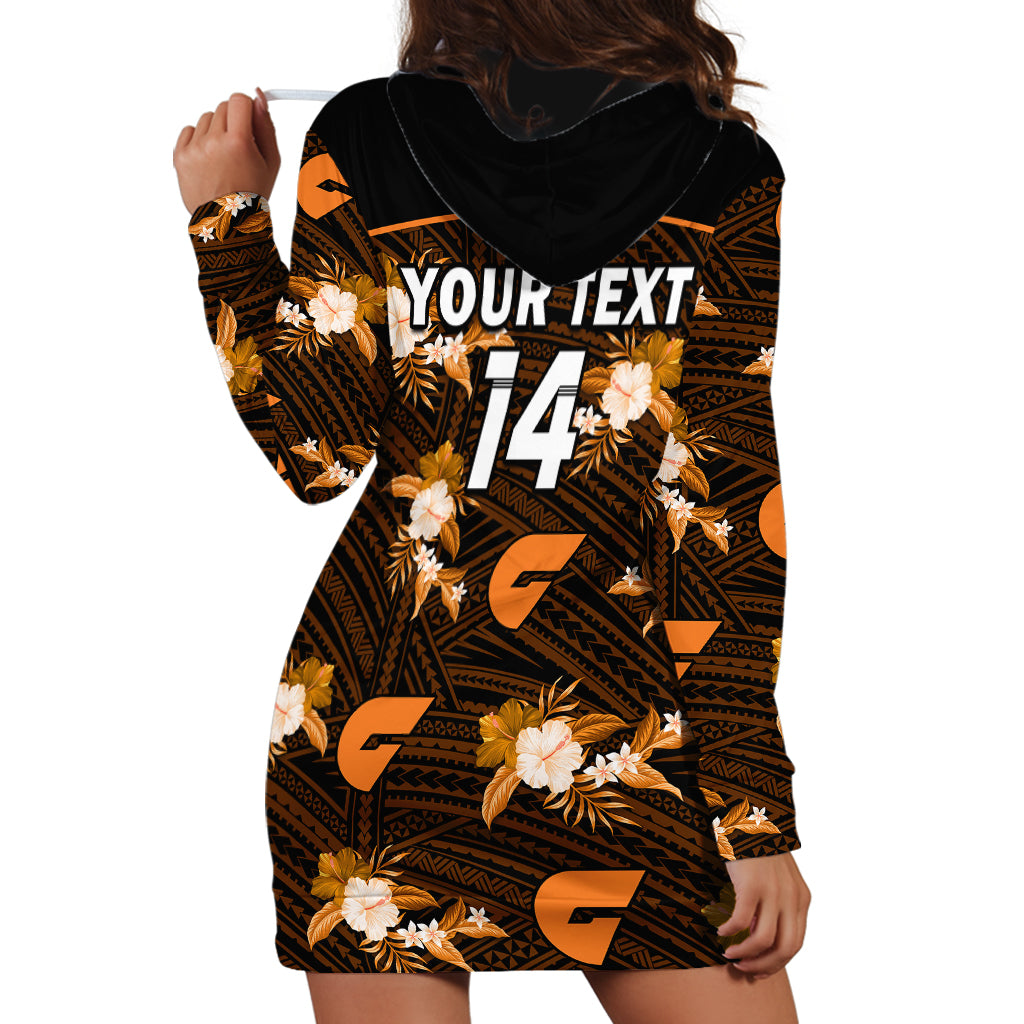 (Custom Text And Number) Giants Football Hoodie Dress GWS Polynesian Tribal Mix Tropical Hawaiian Style - Vibe Hoodie Shop