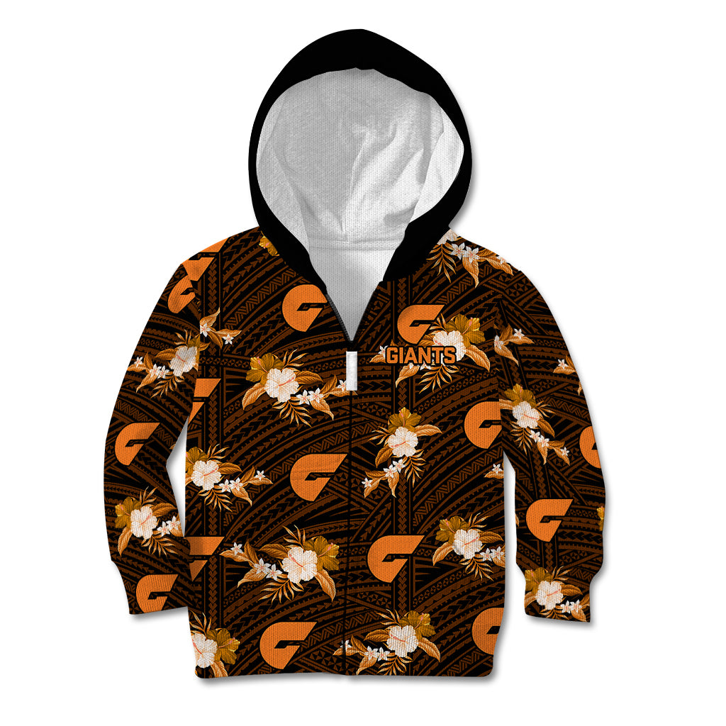 (Custom Text And Number) Giants Football Kid Hoodie GWS Polynesian Tribal Mix Tropical Hawaiian Style - Vibe Hoodie Shop