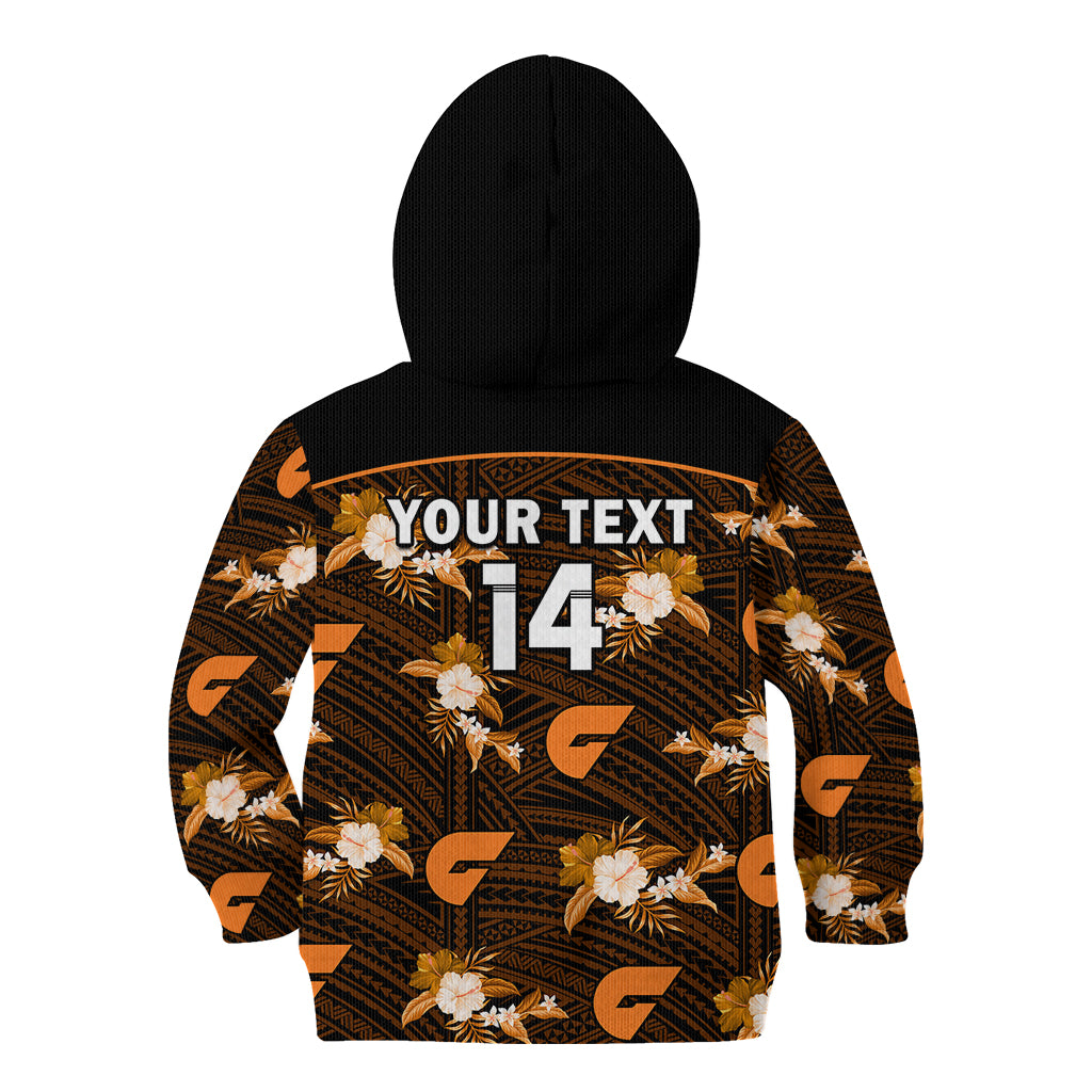 (Custom Text And Number) Giants Football Kid Hoodie GWS Polynesian Tribal Mix Tropical Hawaiian Style - Vibe Hoodie Shop