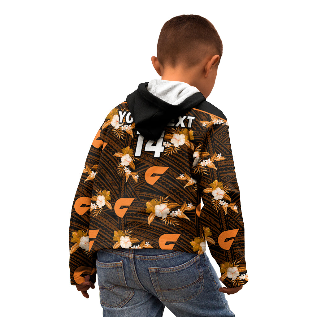 (Custom Text And Number) Giants Football Kid Hoodie GWS Polynesian Tribal Mix Tropical Hawaiian Style - Vibe Hoodie Shop