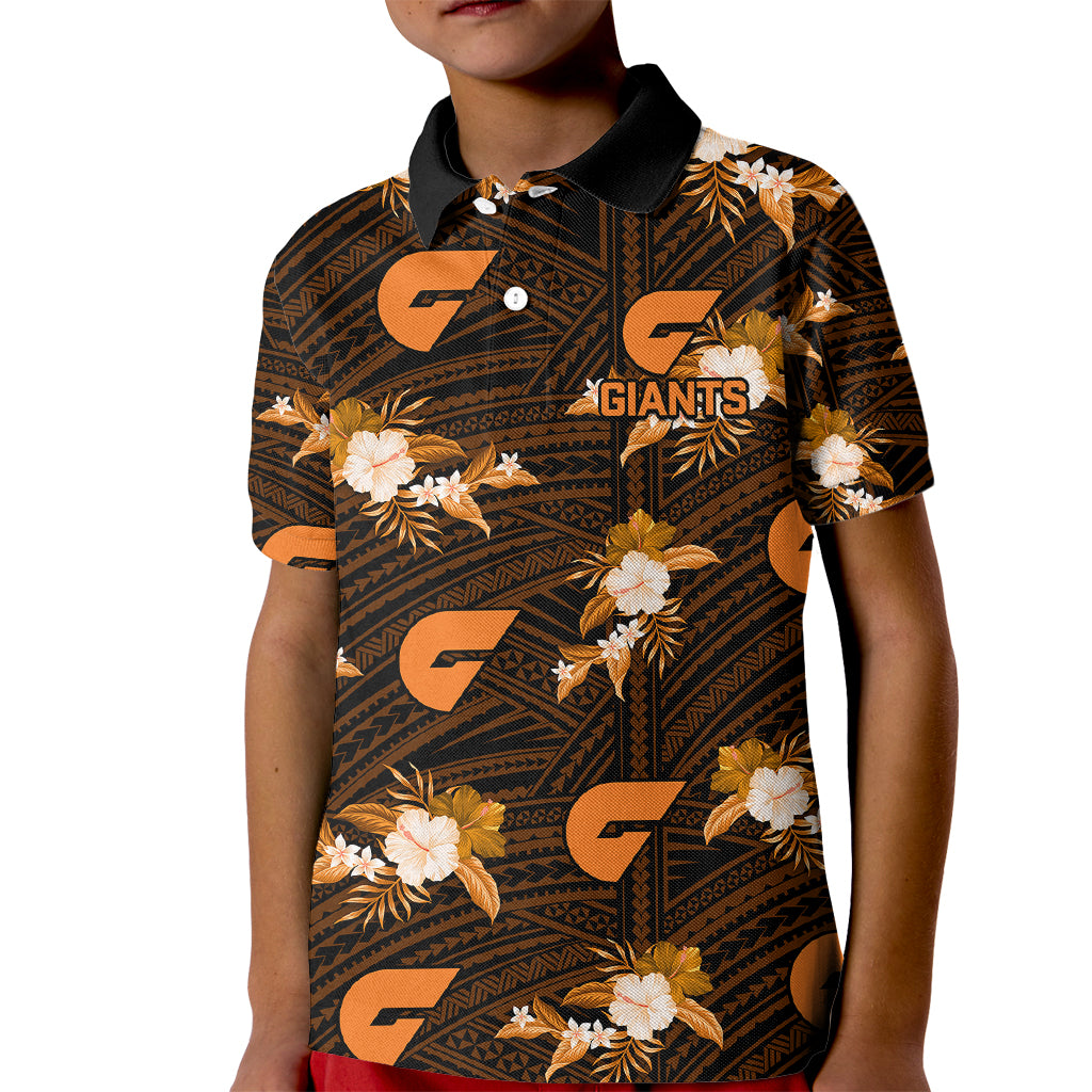 (Custom Text And Number) Giants Football Kid Polo Shirt GWS Polynesian Tribal Mix Tropical Hawaiian Style - Vibe Hoodie Shop