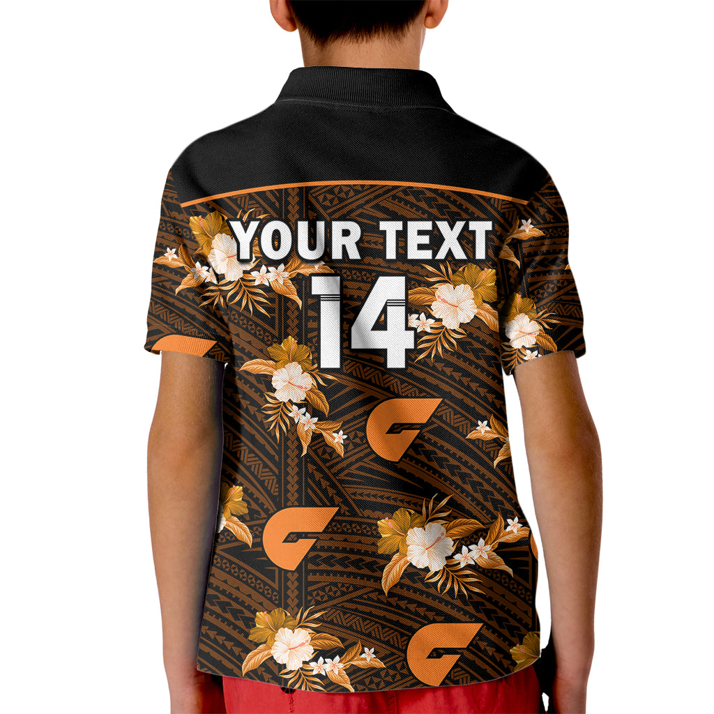 (Custom Text And Number) Giants Football Kid Polo Shirt GWS Polynesian Tribal Mix Tropical Hawaiian Style - Vibe Hoodie Shop