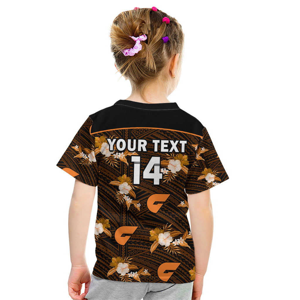 (Custom Text And Number) Giants Football Kid T Shirt GWS Polynesian Tribal Mix Tropical Hawaiian Style - Vibe Hoodie Shop