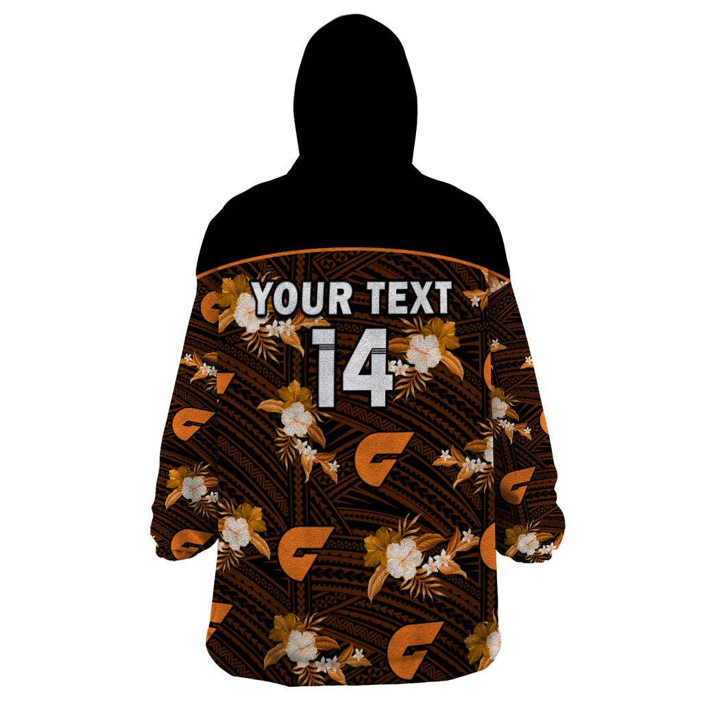 (Custom Text And Number) Giants Football Wearable Blanket Hoodie GWS Polynesian Tribal Mix Tropical Hawaiian Style - Vibe Hoodie Shop