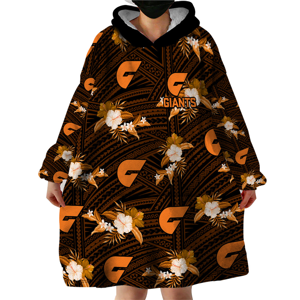 (Custom Text And Number) Giants Football Wearable Blanket Hoodie GWS Polynesian Tribal Mix Tropical Hawaiian Style - Vibe Hoodie Shop