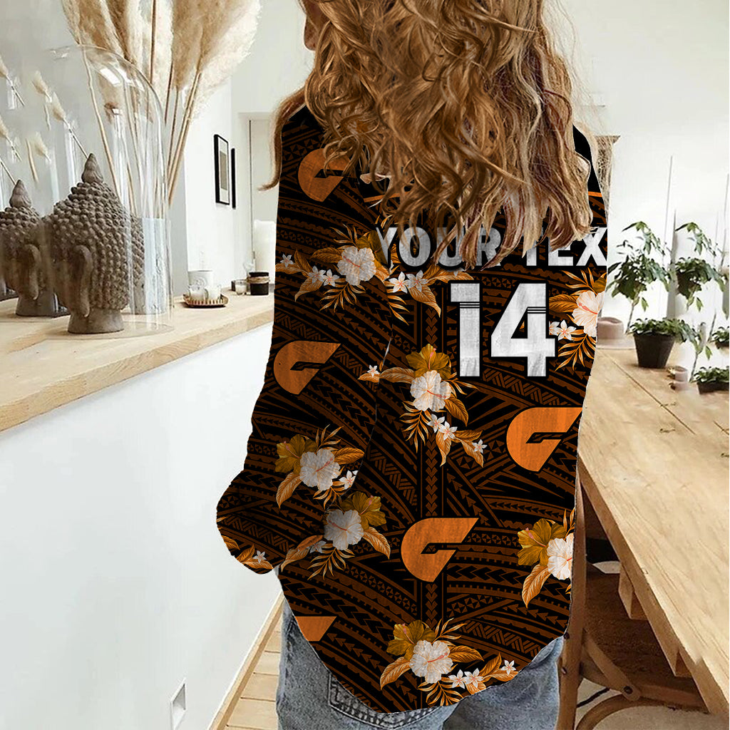 (Custom Text And Number) Giants Football Women Casual Shirt GWS Polynesian Tribal Mix Tropical Hawaiian Style - Vibe Hoodie Shop