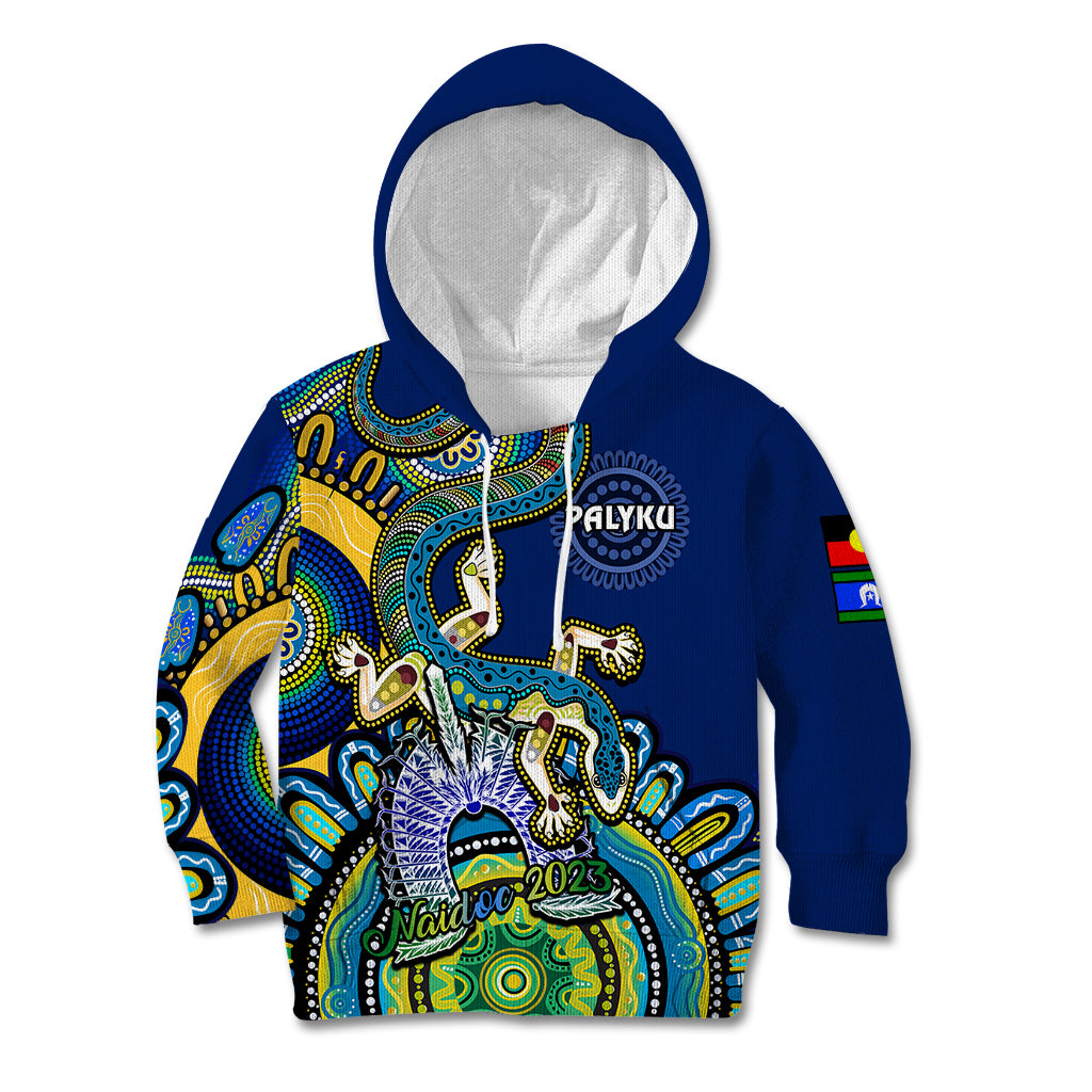 (Custom Text And Number) Australia NAIDOC 2023 Kid Hoodie Palyku Indigenous Lizard For Our Elders - Vibe Hoodie Shop