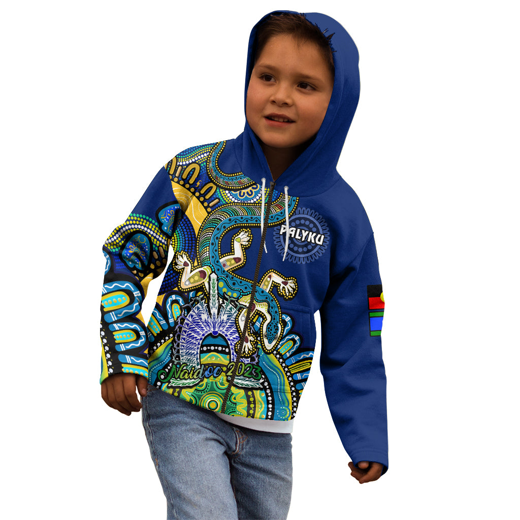 (Custom Text And Number) Australia NAIDOC 2023 Kid Hoodie Palyku Indigenous Lizard For Our Elders - Vibe Hoodie Shop