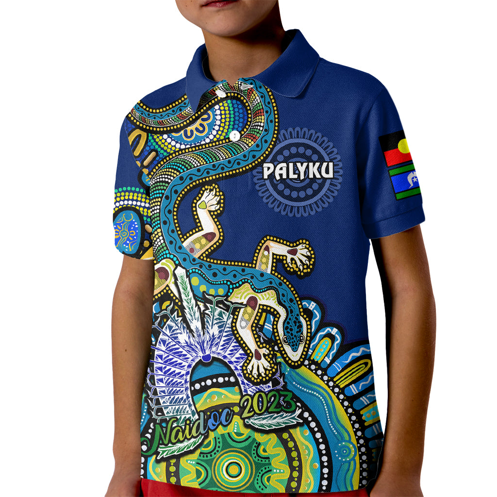 (Custom Text And Number) Australia NAIDOC 2023 Kid Polo Shirt Palyku Indigenous Lizard For Our Elders - Vibe Hoodie Shop