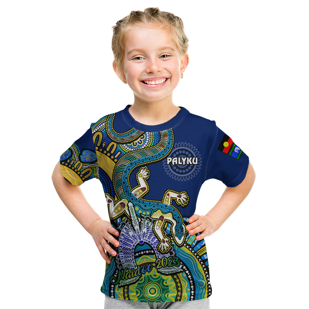 (Custom Text And Number) Australia NAIDOC 2023 Kid T Shirt Palyku Indigenous Lizard For Our Elders - Vibe Hoodie Shop