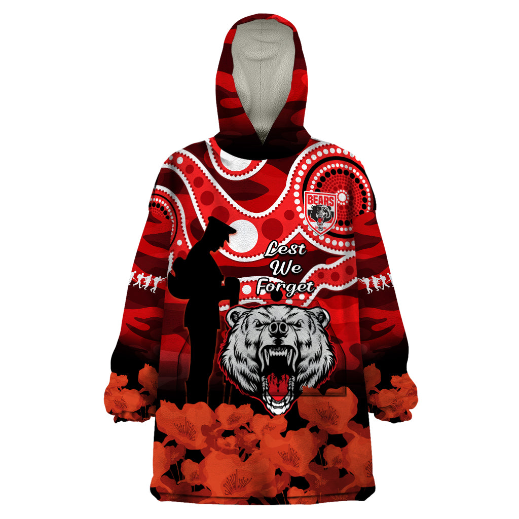 North Sydney Rugby ANZAC Wearable Blanket Hoodie Bears Indigenous Mix Camouflage Poppy - Vibe Hoodie Shop