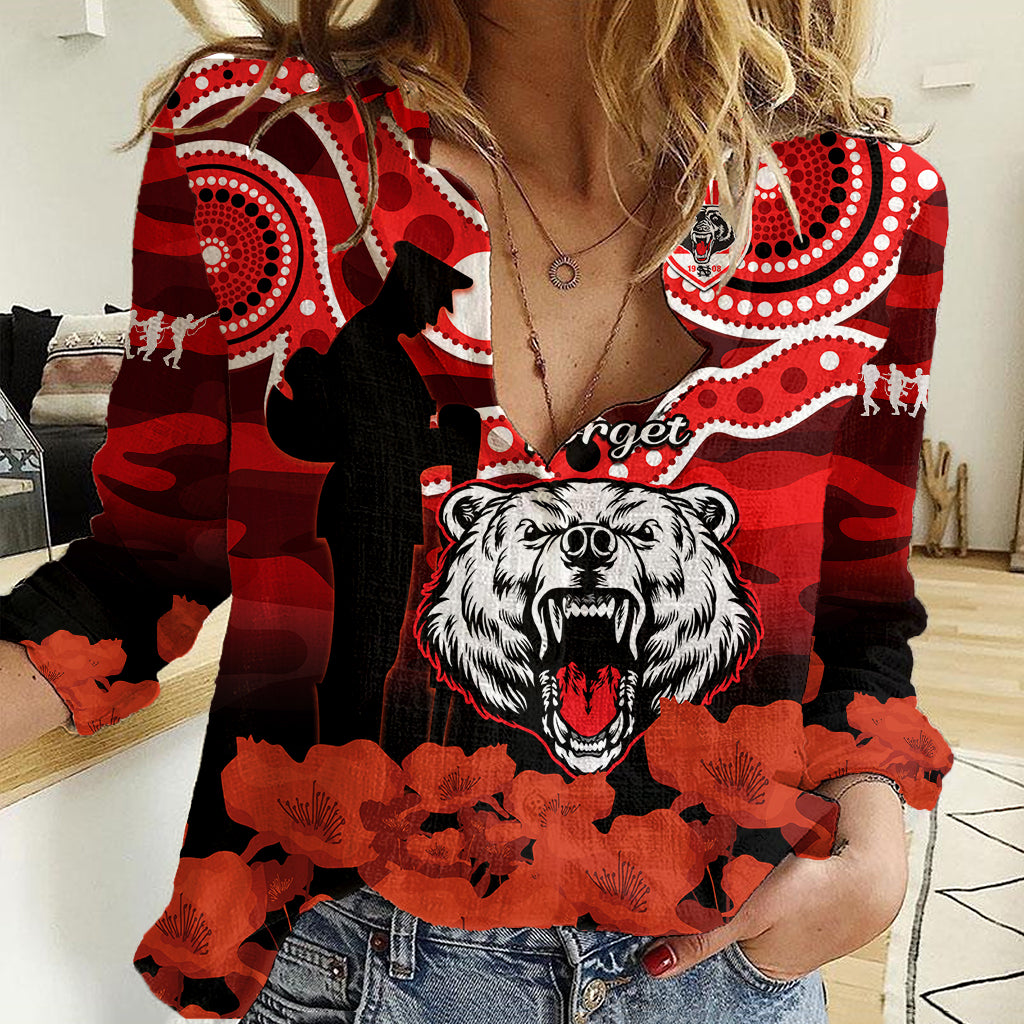 North Sydney Rugby ANZAC Women Casual Shirt Bears Indigenous Mix Camouflage Poppy - Vibe Hoodie Shop
