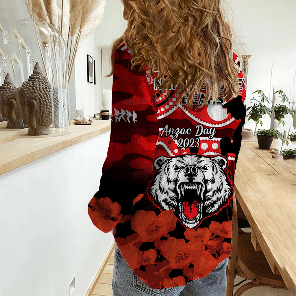 North Sydney Rugby ANZAC Women Casual Shirt Bears Indigenous Mix Camouflage Poppy - Vibe Hoodie Shop