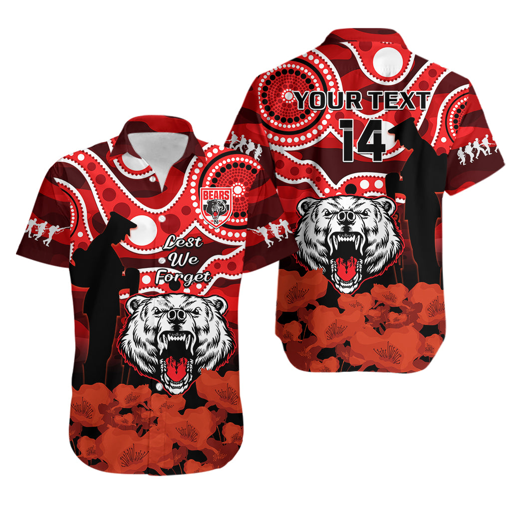 (Custom Text And Number) North Sydney Rugby ANZAC Hawaiian Shirt Bears Indigenous Mix Camouflage Poppy - Vibe Hoodie Shop