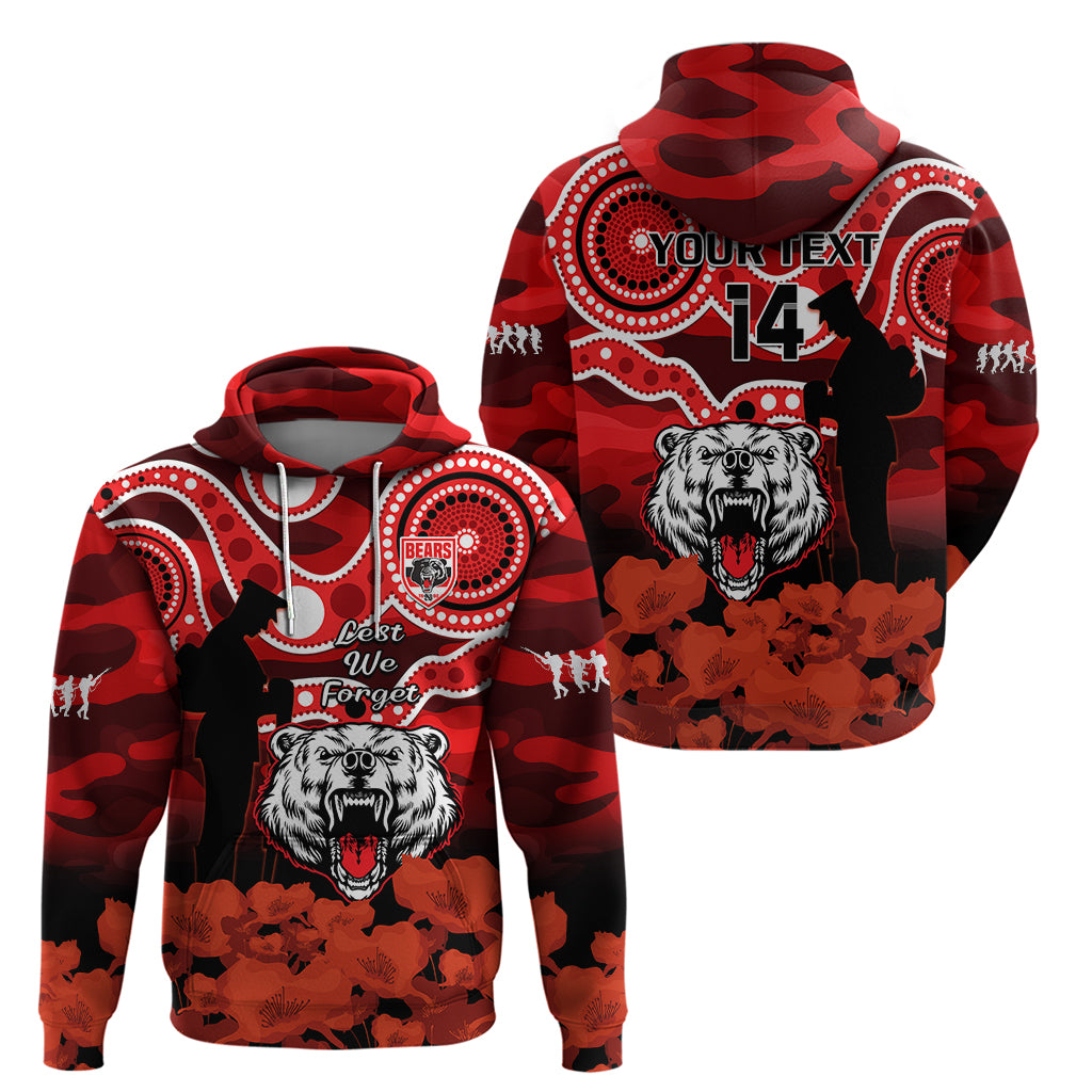 (Custom Text And Number) North Sydney Rugby ANZAC Hoodie Bears Indigenous Mix Camouflage Poppy - Vibe Hoodie Shop