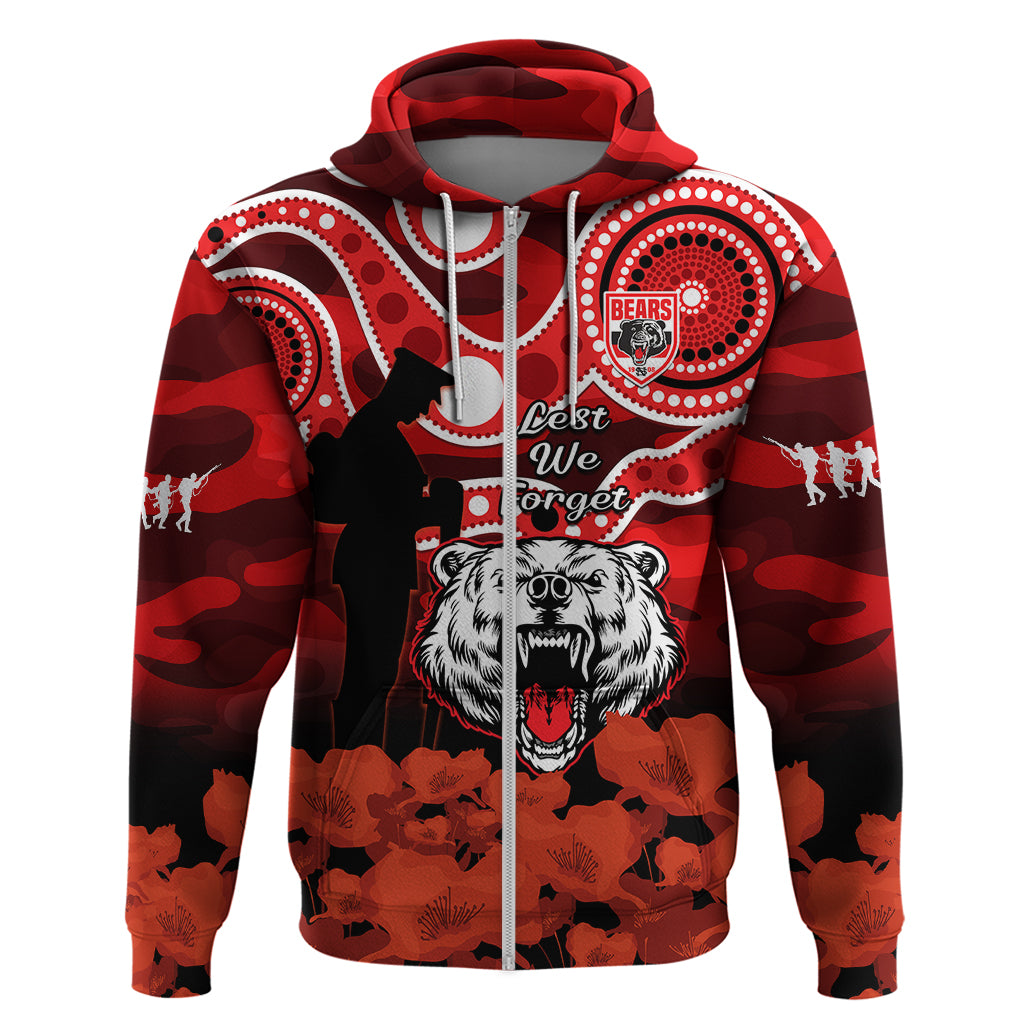 (Custom Text And Number) North Sydney Rugby ANZAC Hoodie Bears Indigenous Mix Camouflage Poppy - Vibe Hoodie Shop