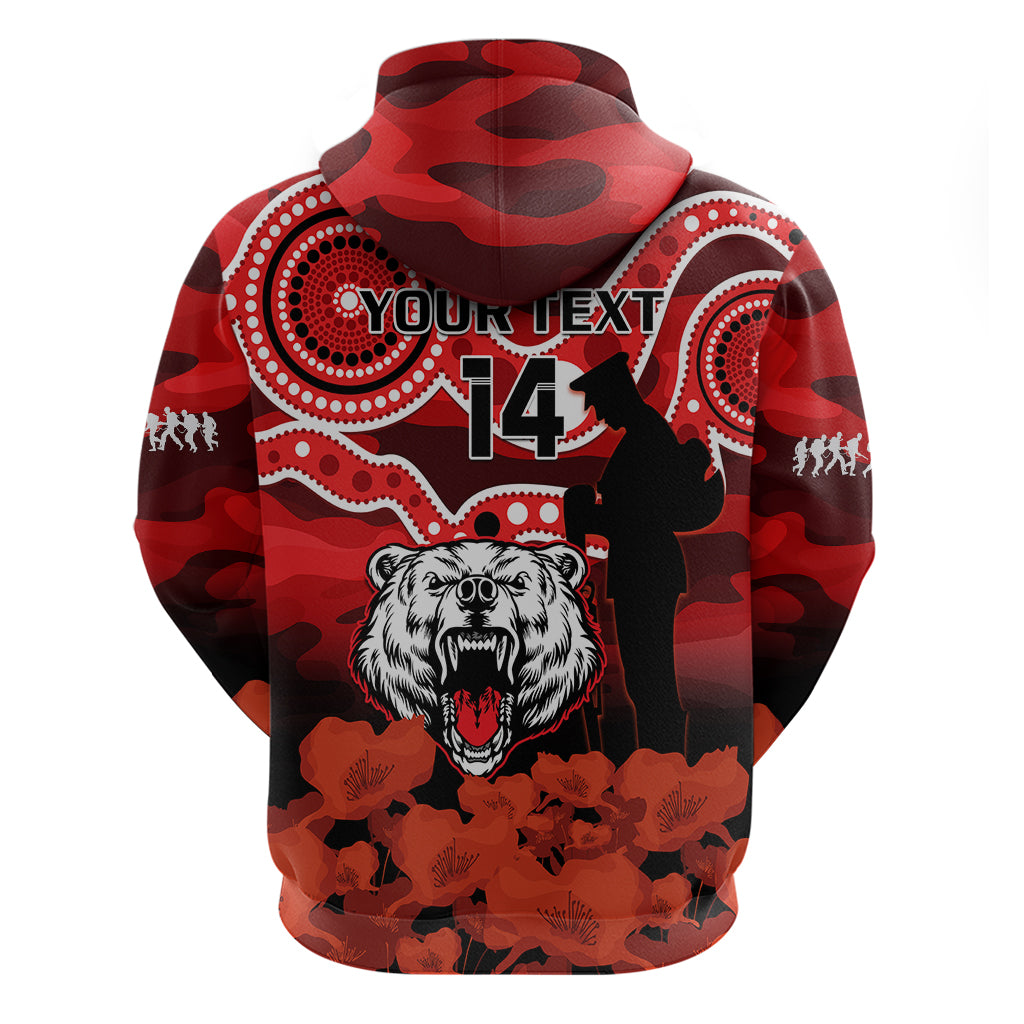 (Custom Text And Number) North Sydney Rugby ANZAC Hoodie Bears Indigenous Mix Camouflage Poppy - Vibe Hoodie Shop