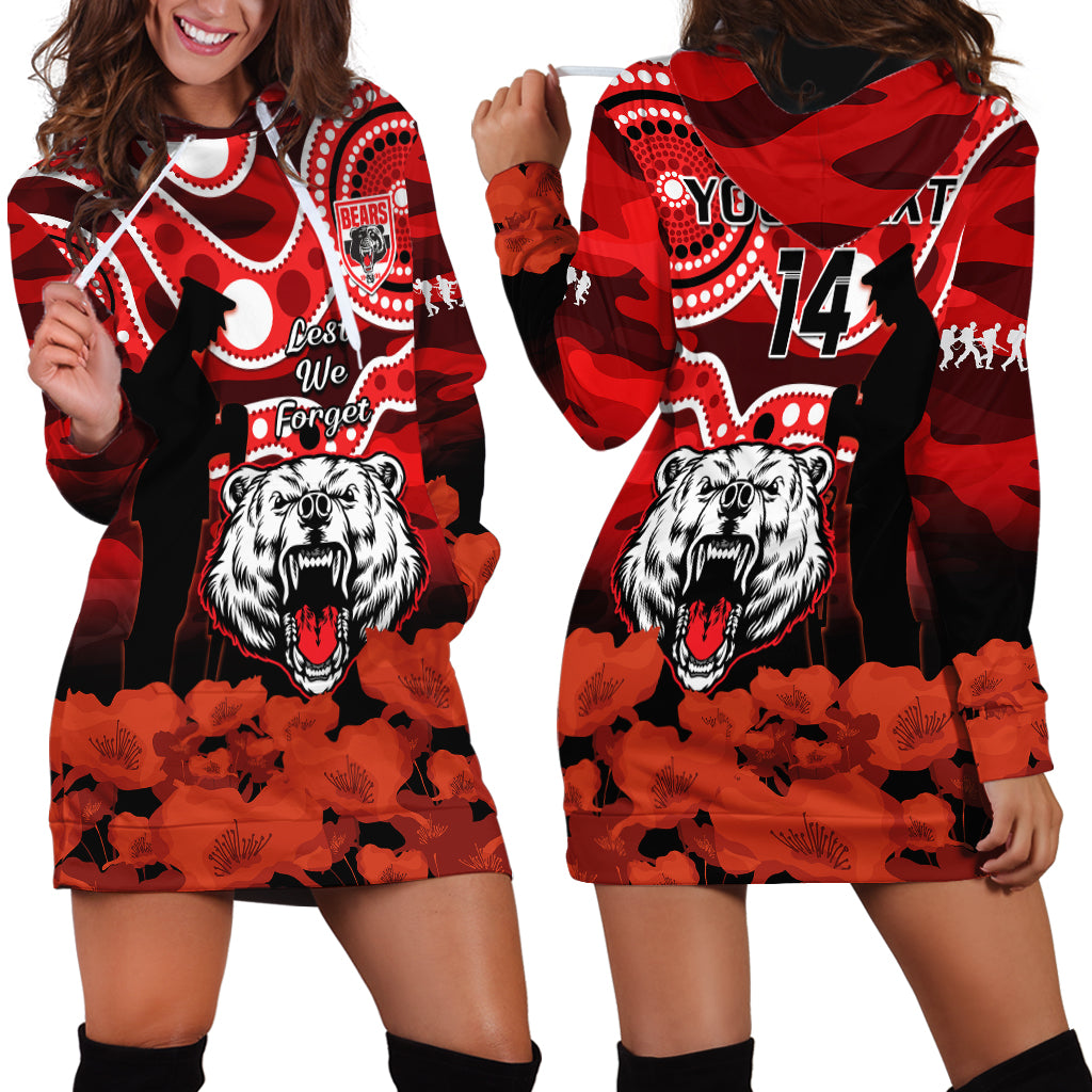 (Custom Text And Number) North Sydney Rugby ANZAC Hoodie Dress Bears Indigenous Mix Camouflage Poppy - Vibe Hoodie Shop