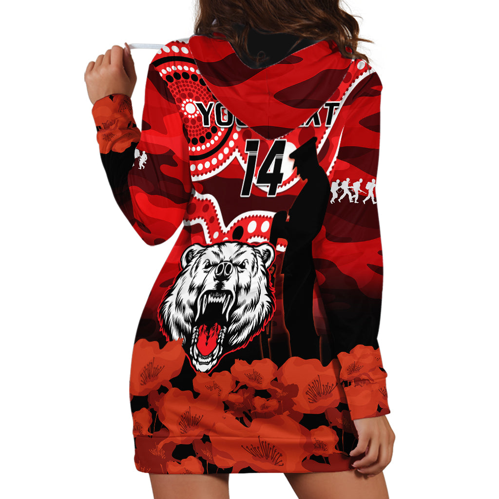 (Custom Text And Number) North Sydney Rugby ANZAC Hoodie Dress Bears Indigenous Mix Camouflage Poppy - Vibe Hoodie Shop