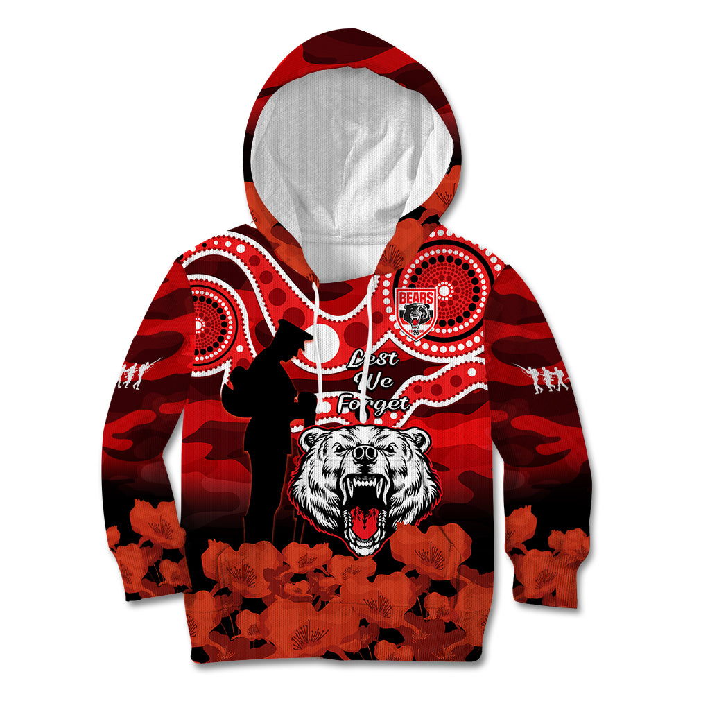 (Custom Text And Number) North Sydney Rugby ANZAC Kid Hoodie Bears Indigenous Mix Camouflage Poppy - Vibe Hoodie Shop